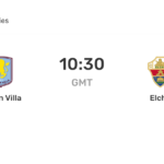Aston Villa and Elche players line up for the 2026 pre-season friendly at Pinatar Arena in Spain