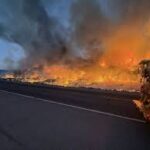 Aerial view of Colorado wildfire containment lines and firefighting efforts near Colorado Springs