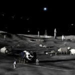 NASA artist concept of a lunar surface base and astronauts, illustrating the shift from Gateway to Moon base focus