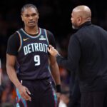 Detroit Pistons guard Ausar Thompson on court during a game