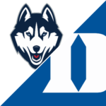 UConn Huskies and Duke Blue Devils players clash in the NCAA Tournament Elite Eight game