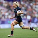 US rugby star Sammy Sullivan in Team USA uniform, celebrating her Olympic bronze medal at the 2024 Paris Games