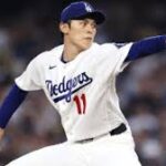 Yoshinobu Yamamoto pitching for the Los Angeles Dodgers in his 2026 season debut