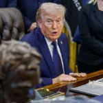 President Trump speaks during a press conference in the Oval Office this week. Photo: Will Oliver/EPA/Bloomberg via Getty Images