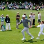 Aaron Rai playing at the Masters Par 3 Contest at Augusta National
