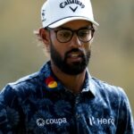 Akshay Bhatia practicing for the 2026 Masters Tournament at Augusta National