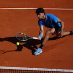 Carlos Alcaraz and Jannik Sinner celebrating their Monte-Carlo Masters quarter-final victories on clay court