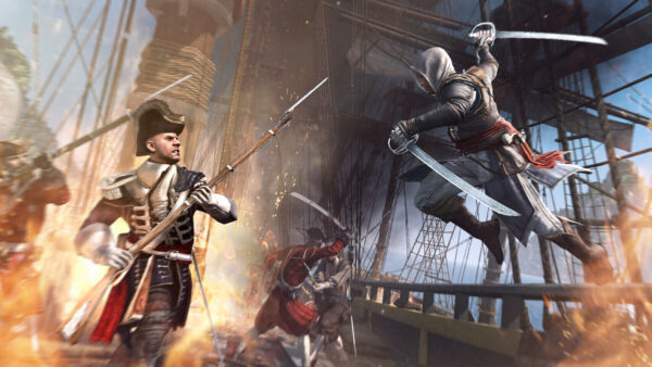 Assassin's Creed Black Flag Resynced official artwork featuring Edward Kenway and new characters