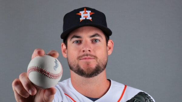 Houston Astros pitcher Peter Lambert warming up before a game