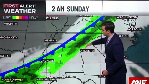 Atlanta weather map showing cold front ending the heatwave on Sunday