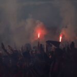 Atlético Madrid players celebrating their 2-0 Champions League victory over Barcelona at the Metropolitano stadium