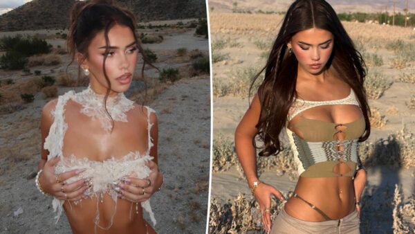 Australian influencer Leah Halton posing in her Coachella festival outfit