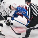 Colorado Avalanche players face off against Los Angeles Kings in NHL playoffs Game 2 action