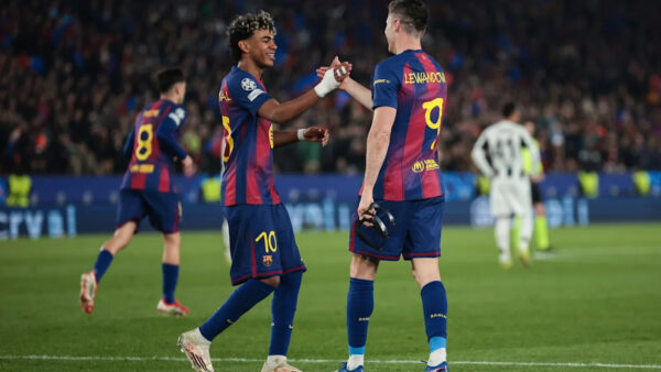 Barcelona starting lineup graphic for Champions League quarter-final against Atletico Madrid