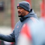 Bayern Munich manager Vincent Kompany during a press conference discussing the Freiburg match