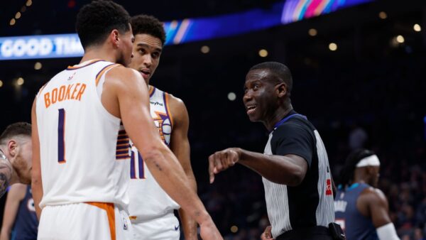 Devin Booker and Dillon Brooks criticizing referee James Williams after Game 2 loss to Thunder