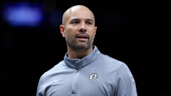 Brooklyn Nets head coach Jordi Fernandez discussing strategy during a game