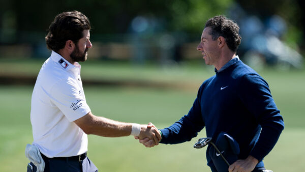 Cameron Young playing a shot at Augusta National during the 2026 Masters Tournament