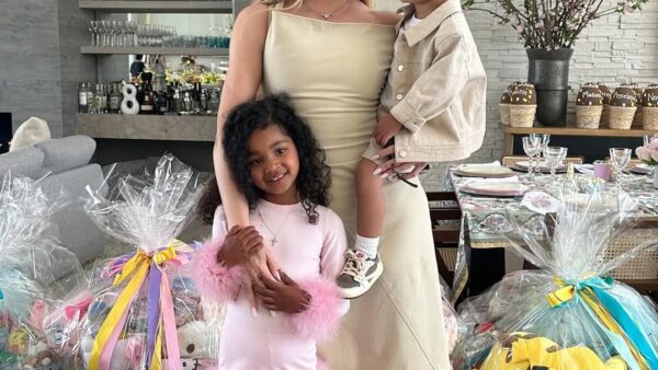Khloe Kardashian and family celebrating Easter with crafts and an egg hunt