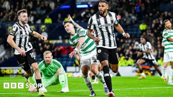 Celtic and St Mirren players clash during a Scottish Cup match at Hampden Park