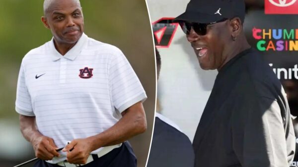 Charles Barkley and Michael Jordan smiling together, reconnecting after their 14-year rift