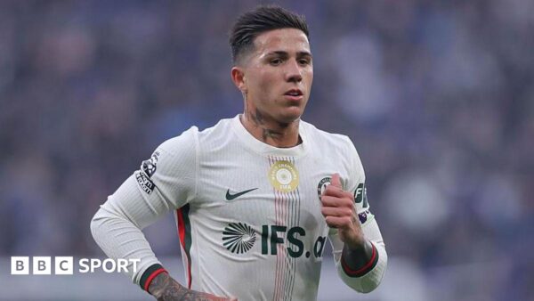 Chelsea midfielder Enzo Fernandez looks on during a match