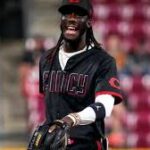 Leaked image of the Cincinnati Reds' rumored 2026 all-red pinstripe City Connect jersey