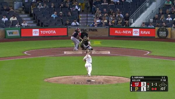 Washington Nationals shortstop CJ Abrams hitting a home run in a game against the Pittsburgh Pirates