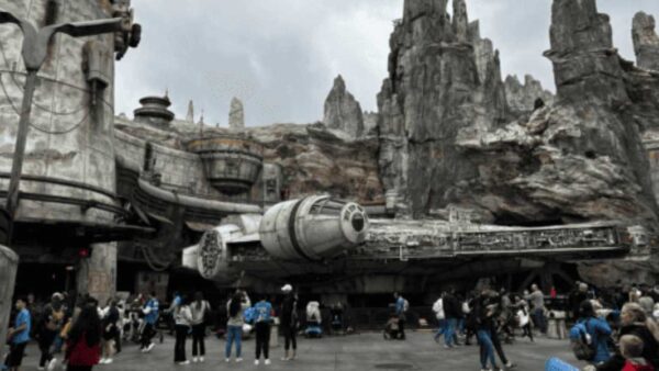 Exterior of Dok-Ondar's Den of Antiquities shop at Disneyland's Star Wars Galaxy's Edge closed for refurbishment