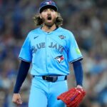 ESPN MLB betting analysis graphic featuring Kevin Gausman pitching for the Toronto Blue Jays