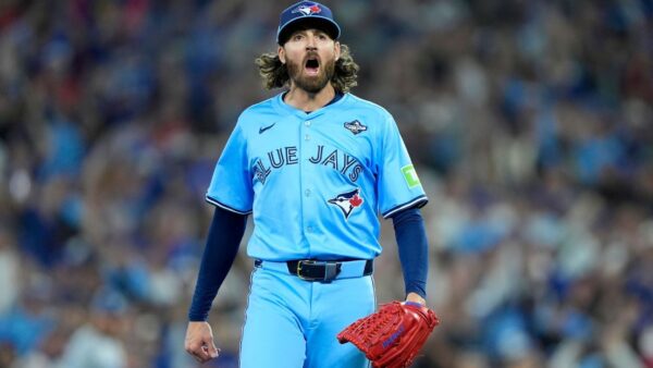 ESPN MLB betting analysis graphic featuring Kevin Gausman pitching for the Toronto Blue Jays