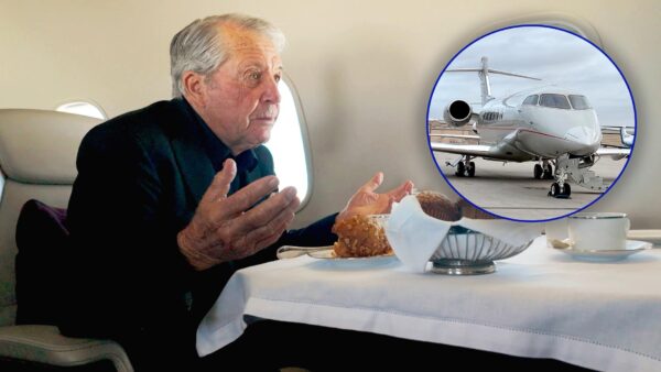 Gary Player boarding his private Bombardier Challenger 350 jet for the Masters tournament