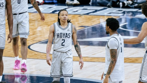 Georgetown transfer guard Malik Mack driving to the basket during a game