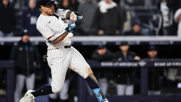 Giancarlo Stanton batting for the New York Yankees during his hot start to the 2026 season