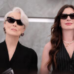 Anne Hathaway and Meryl Streep on set of The Devil Wears Prada sequel discussing model casting