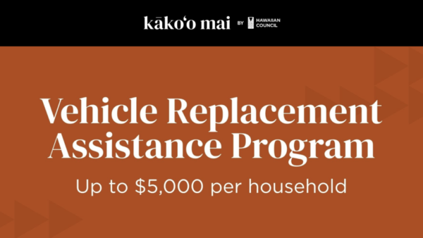 Hawaiian Council official logo and information about the $5,000 flood-damaged vehicle replacement program