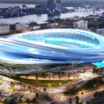 Jacksonville Jaguars team logo and Camping World Stadium in Orlando for 2027 home games