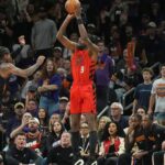 Jerami Grant Portland Trail Blazers driving to the basket in an NBA game