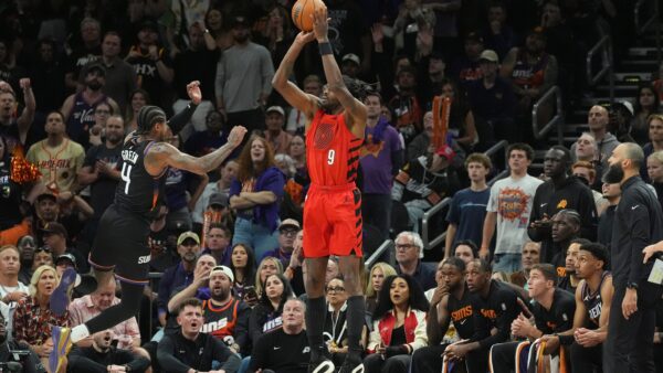 Jerami Grant Portland Trail Blazers driving to the basket in an NBA game