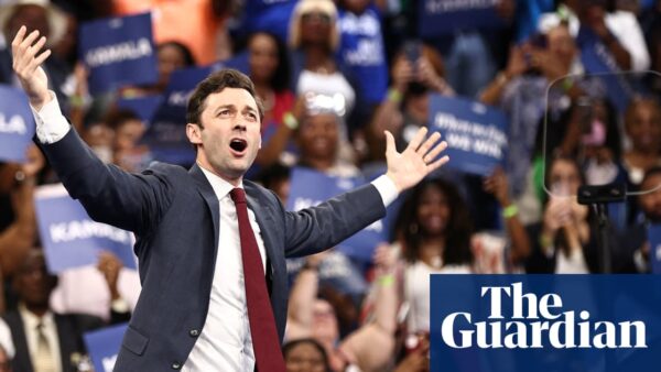Senator Jon Ossoff speaking at a campaign rally in Georgia about Trump's Iran war policy