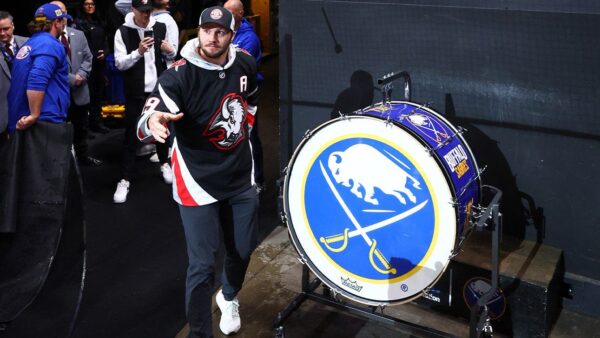 Josh Allen downs a beer to energize Sabres crowd before Game 2