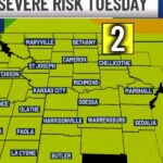 Kansas City metro area weather map showing storm threat and tornado watch status