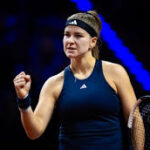 Karolina Muchova celebrates victory over Coco Gauff at Porsche Tennis Grand Prix