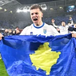 Kosovo national football team players celebrating a goal during a World Cup qualifying match