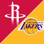Luke Kennard celebrating a three-pointer during the Lakers' 107-98 playoff win over the Rockets