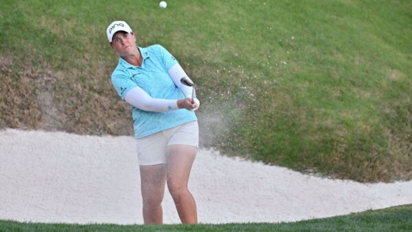 Lauren Coughlin playing a shot during the Aramco Championship at Shadow Creek