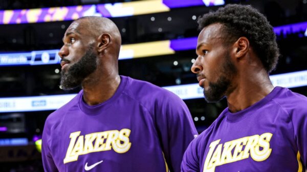 LeBron James and Bronny James practicing together for Lakers historic playoffs