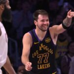 Luka Dončić celebrating a basket during his historic 600-point month in March
