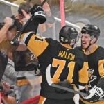 Evgeni Malkin celebrating his hat trick for the Pittsburgh Penguins against the Florida Panthers