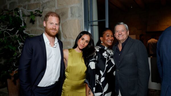 Meghan Markle wearing a bright chartreuse gown at a Netflix event in Montecito